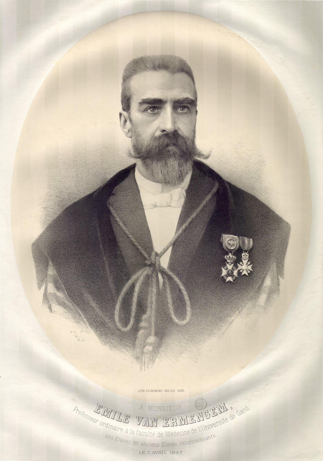Authentic 1897 archival portrait of Belgian bacteriologist Emile van Ermengem.